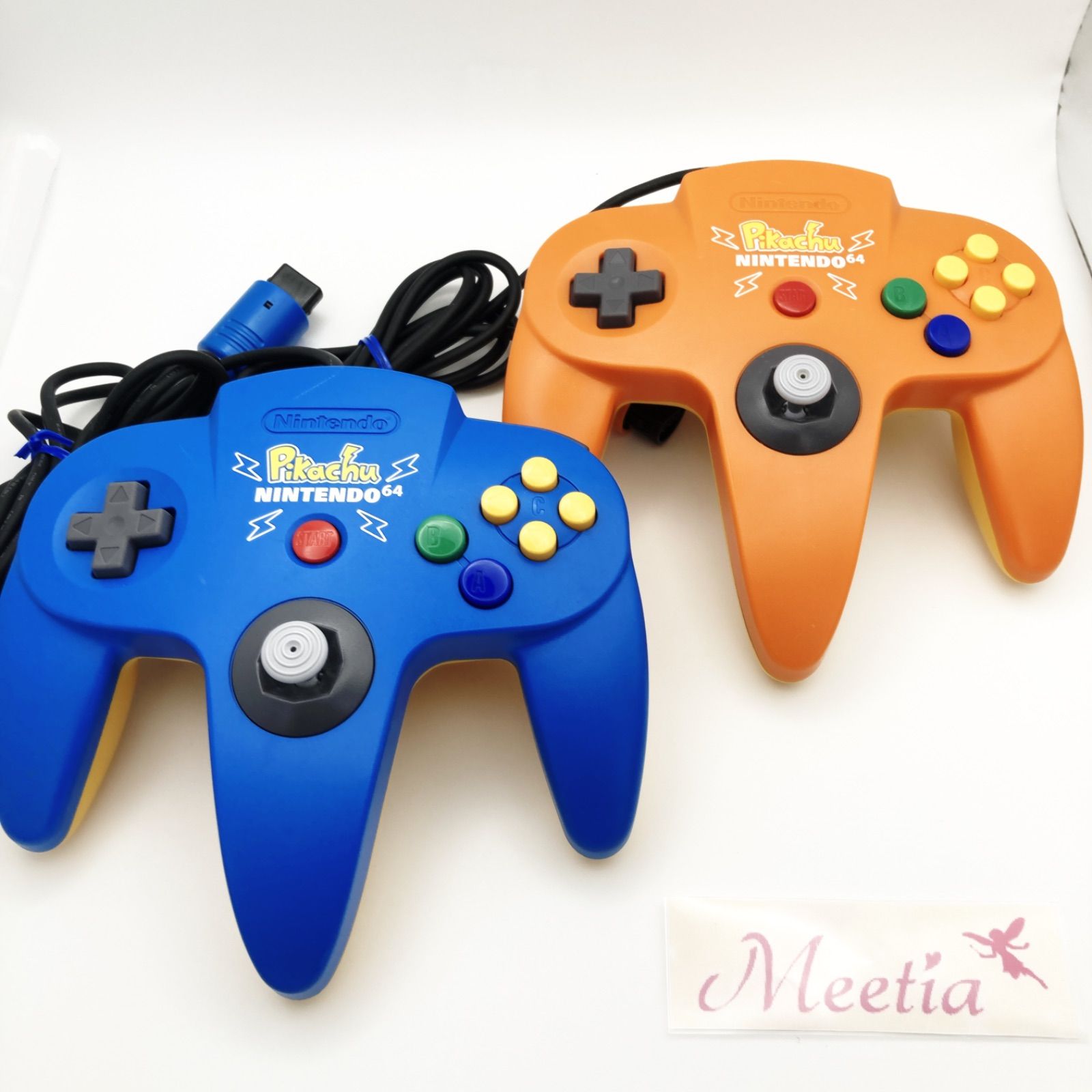 ニンテンドー64 コントローラー ピカチュウ オレンジ ブルー 2個セット Nintendo64 Pikachu Controller Set Orange - Blue NUS-005 Tested - Working Japan Exclusive
