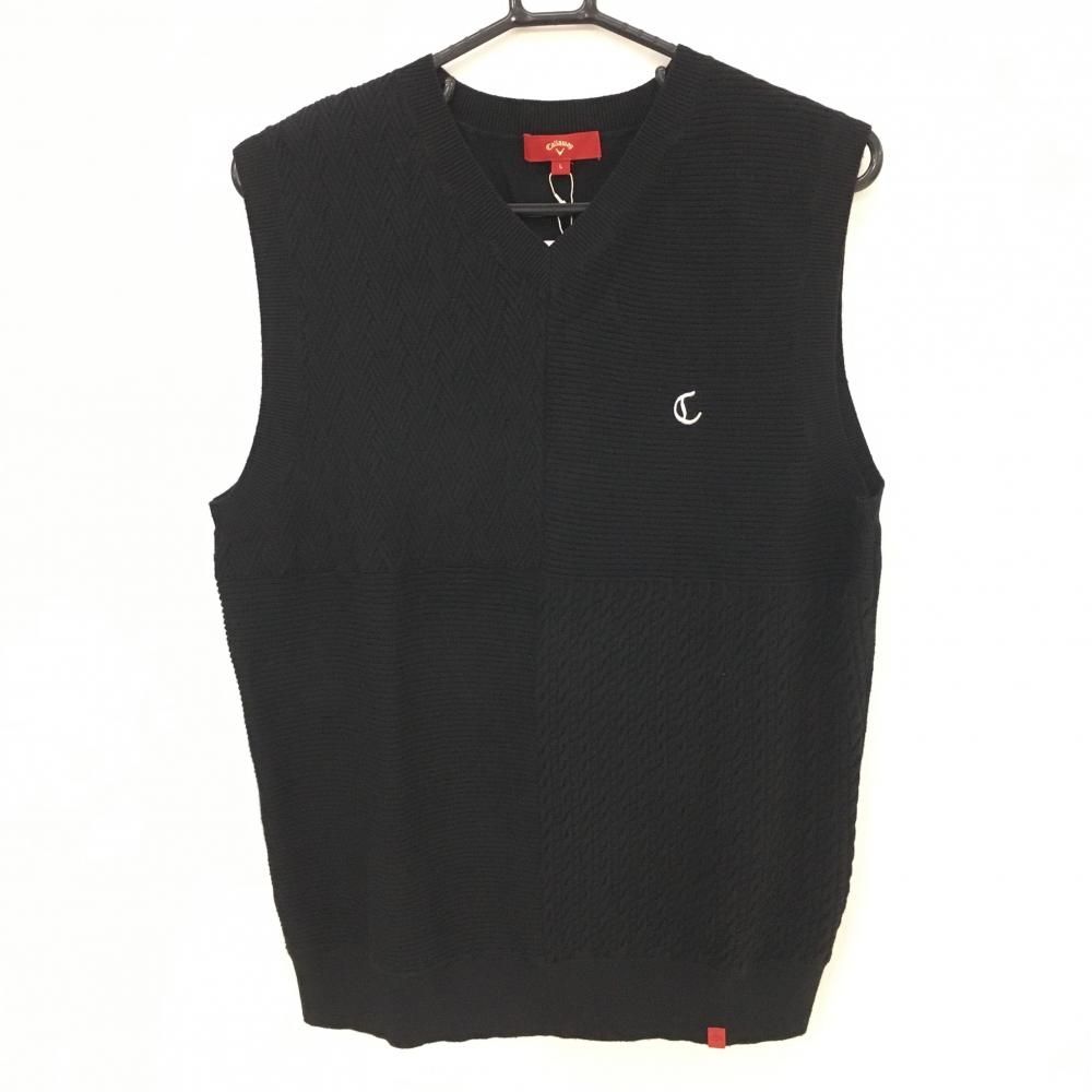 特価【新品】キャロウェイ レッドレーベル ニットベスト 黒 ロゴ白 Vネック コットン混 メンズ L ゴルフウェア 2022年モデル Callaway