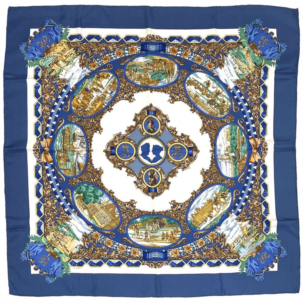 HERMES エルメスカレ90シルク100%大判スカーフ(仏英同盟) 旨い