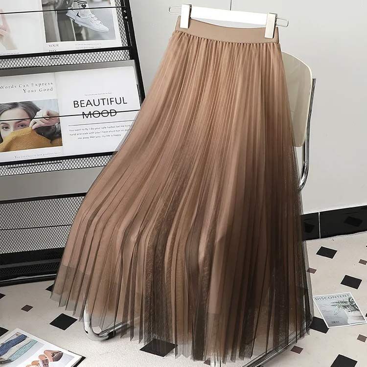 新品 全6色 グラデーション プリーツスカート ロング チュール