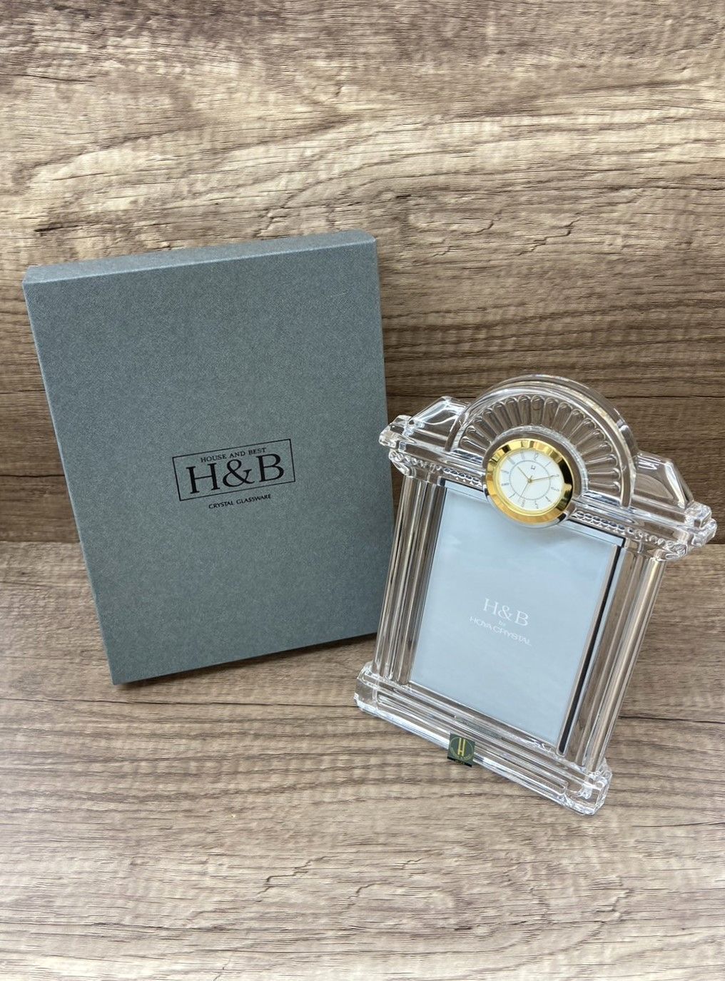 【未使用品】HOUSE AND BEST Hu0026B HOYA ホヤ Desk Clock デスククロック 置き時計 フォトフレーム 写真立て ECP9420W CRYSTAL GLASSWARE クリスタル