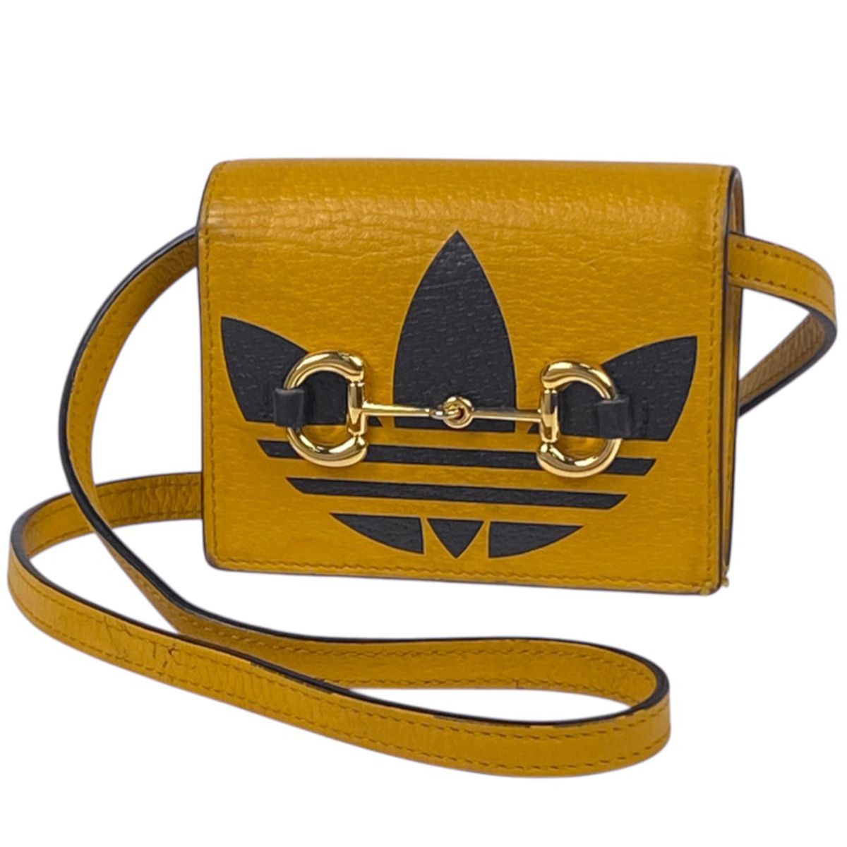 グッチ GUCCI ホースビット 二つ折り財布 ショルダーウォレット アディダスコラボ adidas 二つ折り財布 レザー イエロー 702248 レディース