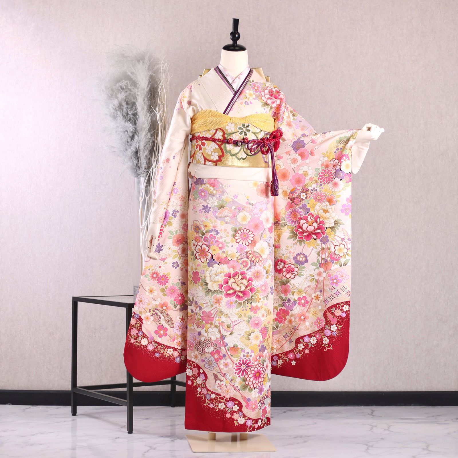 振袖フルセット 振袖セット 振袖 Lサイズ 白×新古典 美品 成人式