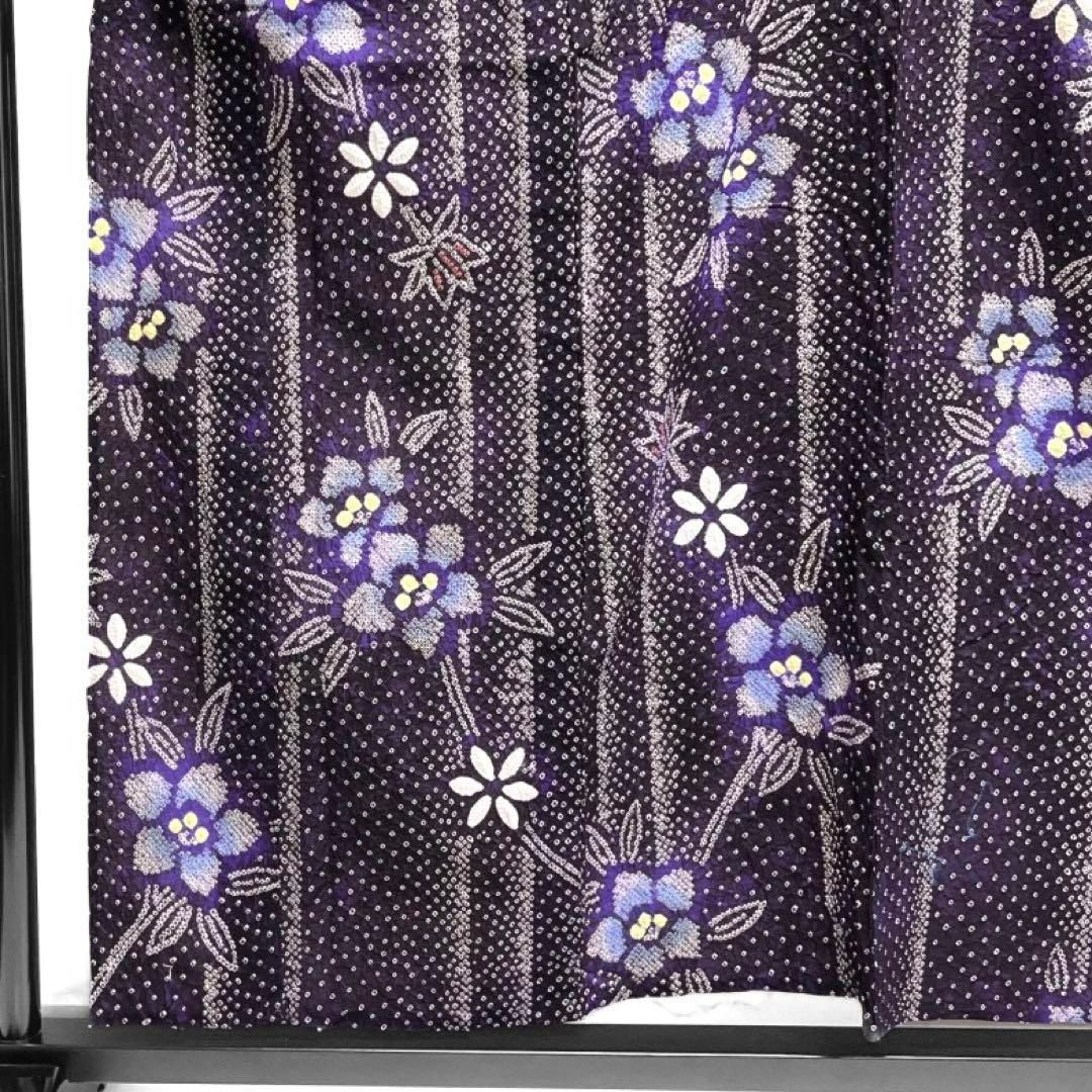 浴衣 有松鳴海絞り 縦縞 花模様 パープル グラデーション 着物 052a d