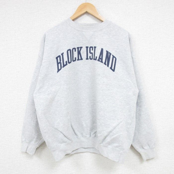 L/古着 長袖 スウェット メンズ 90s BLOCK ISLAND クルーネック グレー 霜降り 24oct02 中古 スエット トレーナー トップス
