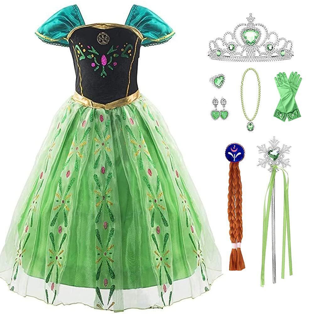 アナと雪の女王風　　ドレス アナ風/緑_130 [Agture] アナと雪の女王風 ドレス エルサ風 ドレス