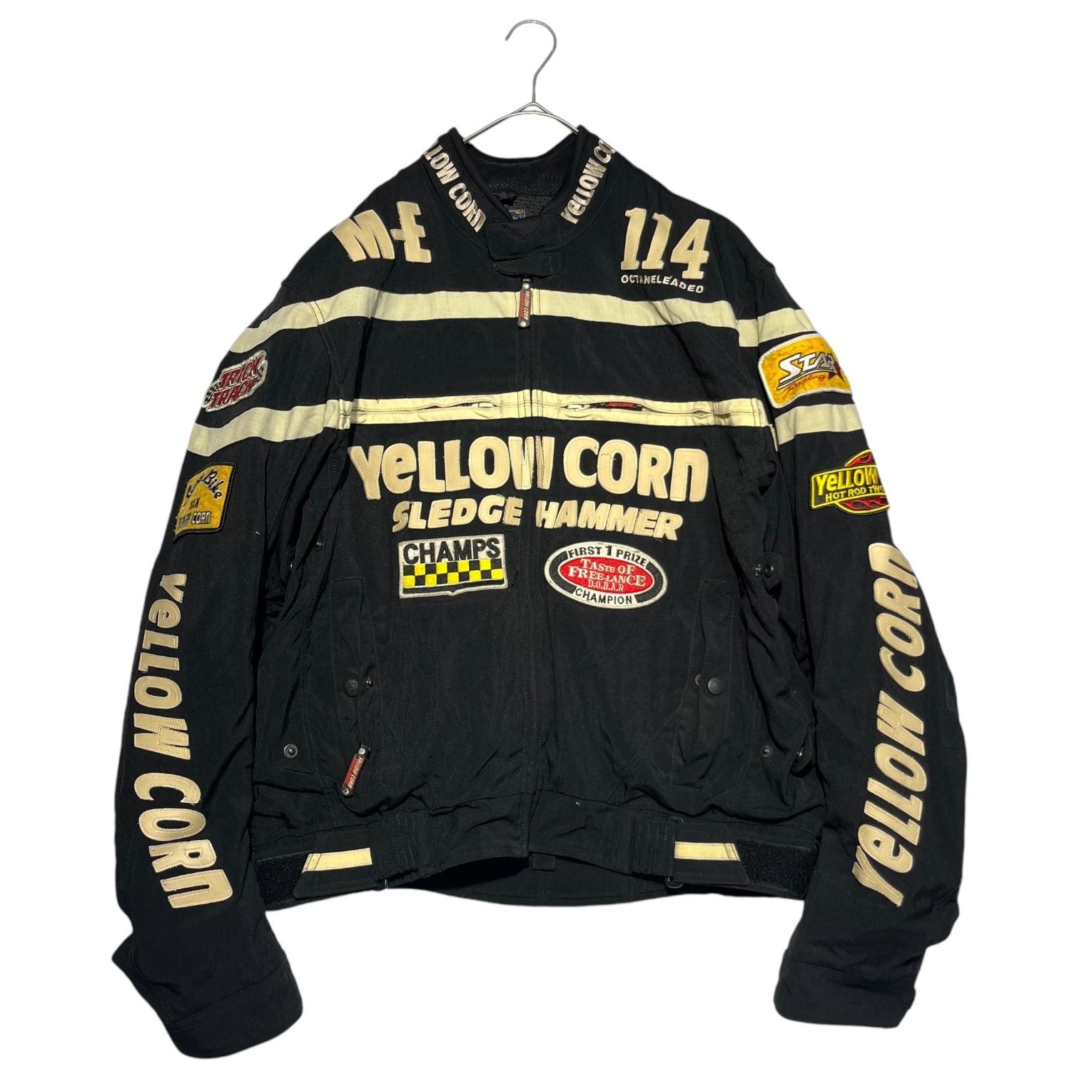 美品★YELLOW CORN レーシングジャケット 刺繍 プロテクター yellow corn レーシングジャケット プロテクター 刺繍 ワッペン M