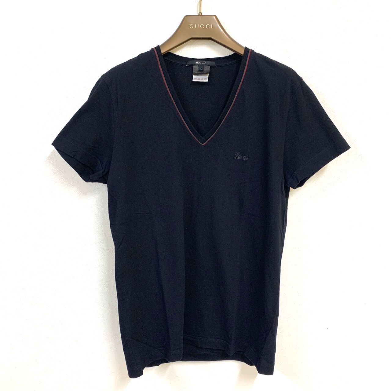 GUCCI】グッチ/シェリーラインVネックTシャツ/Lサイズ/ブラック