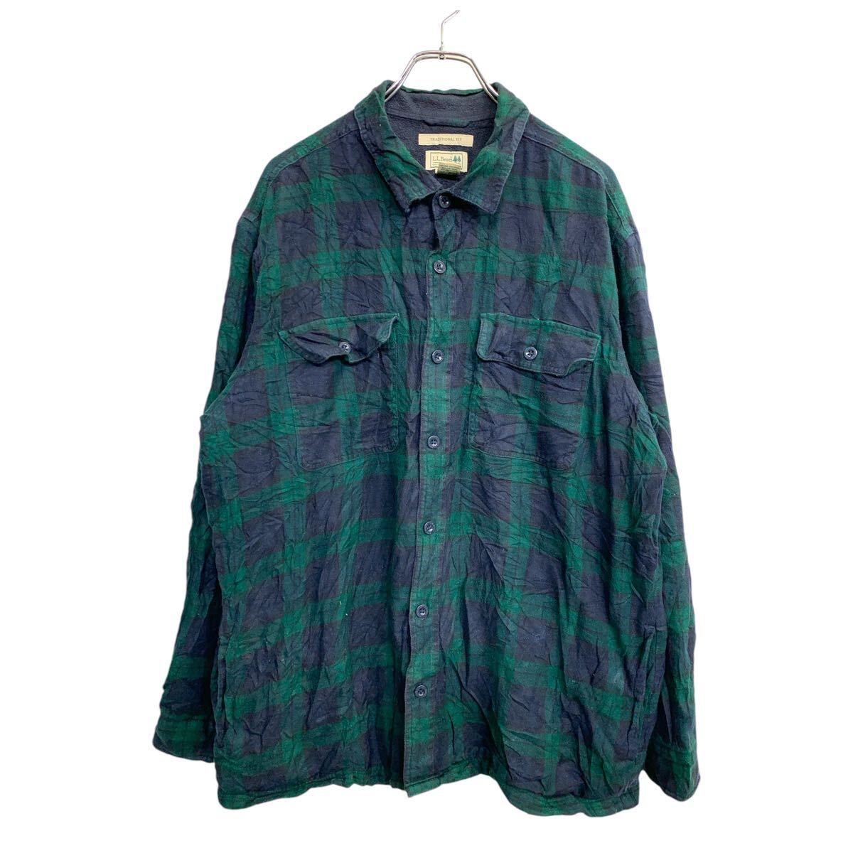 L.L.Bean シャツジャケット XLサイズ エルエルビーン チェック柄 グリーン コットン 古着卸 アメリカ仕入 t2411-3161