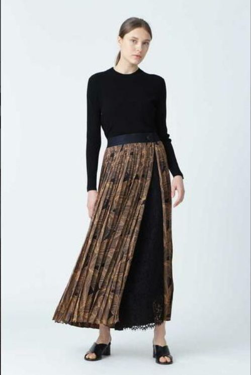 レイヤードプリントスカート プリーツ