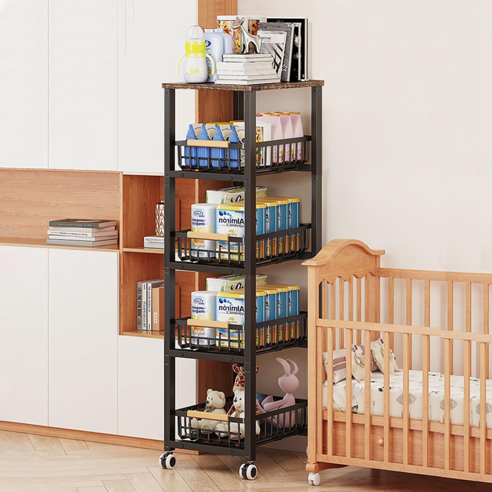 新着商品 キャスター付き 隙間収納 キッチンワゴン 30cm 天板付き 隙間ワゴン 収納棚 Huaniun スリム キッチンストッカー 幅30×奥行40×高さ107cm ホワイト NEXPOTALLINN_EU