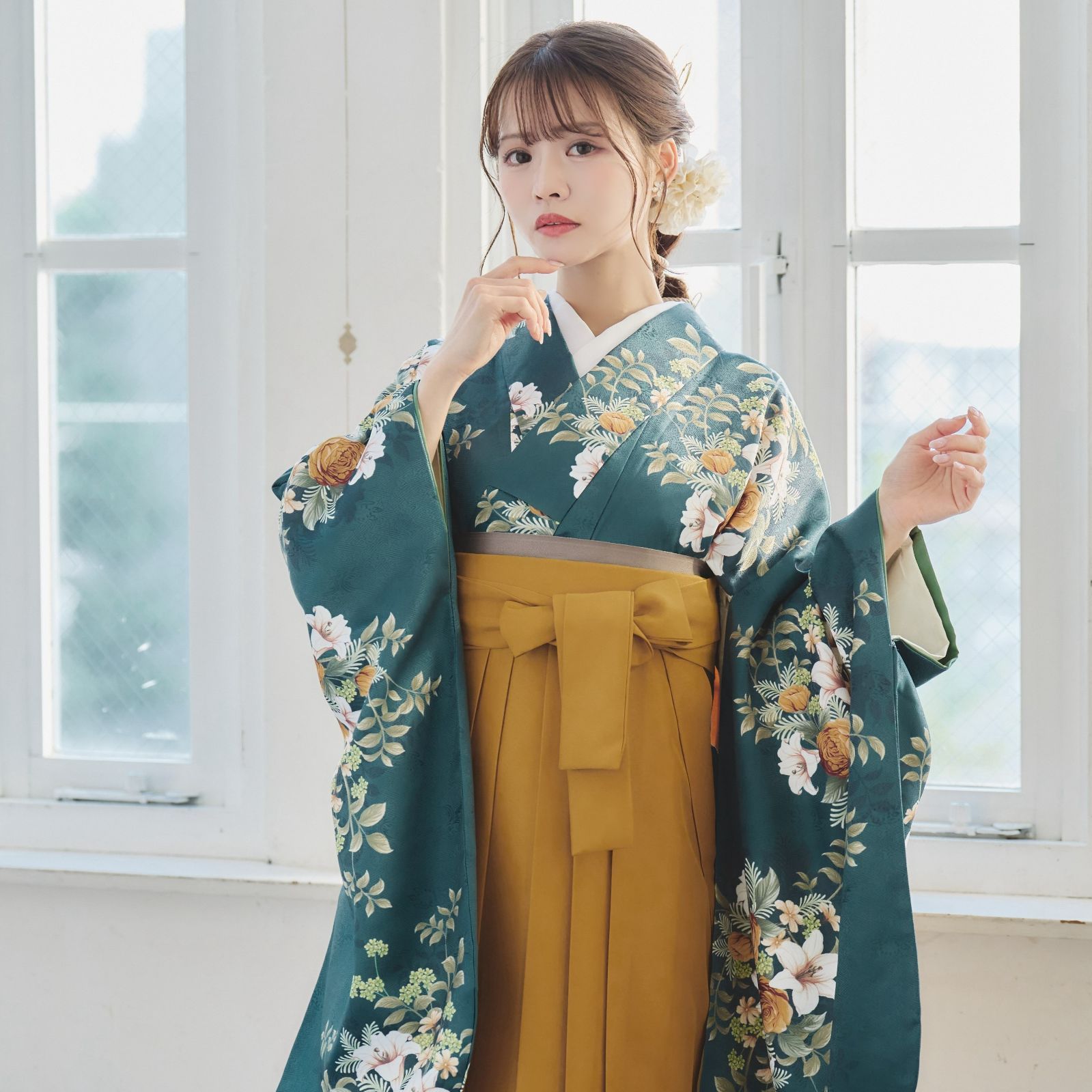 新品袴3点セット 卒業式 小学生 大学生 レディース 緑 アイボリー から  