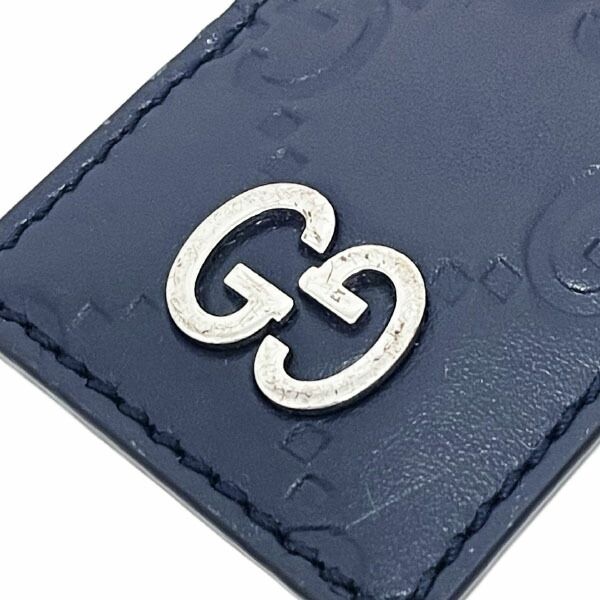 グッチ キーホルダー シグネチャー レザー キーリング カーフ 革 ダークネイビー 濃紺 478136 GUCCI GG グッチシマ シマライン タグ キーフック チャーム キーチャーム バッグチャーム キー 鍵 ブランド小物 き