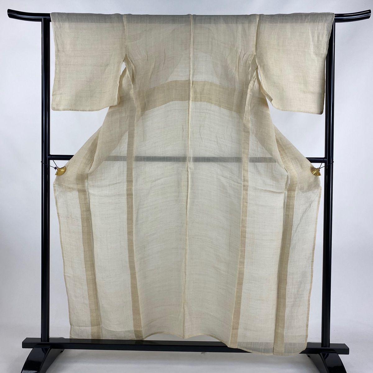 紬 身丈156cm 裄丈65cm M 薄物 ベージュ 麻 名品