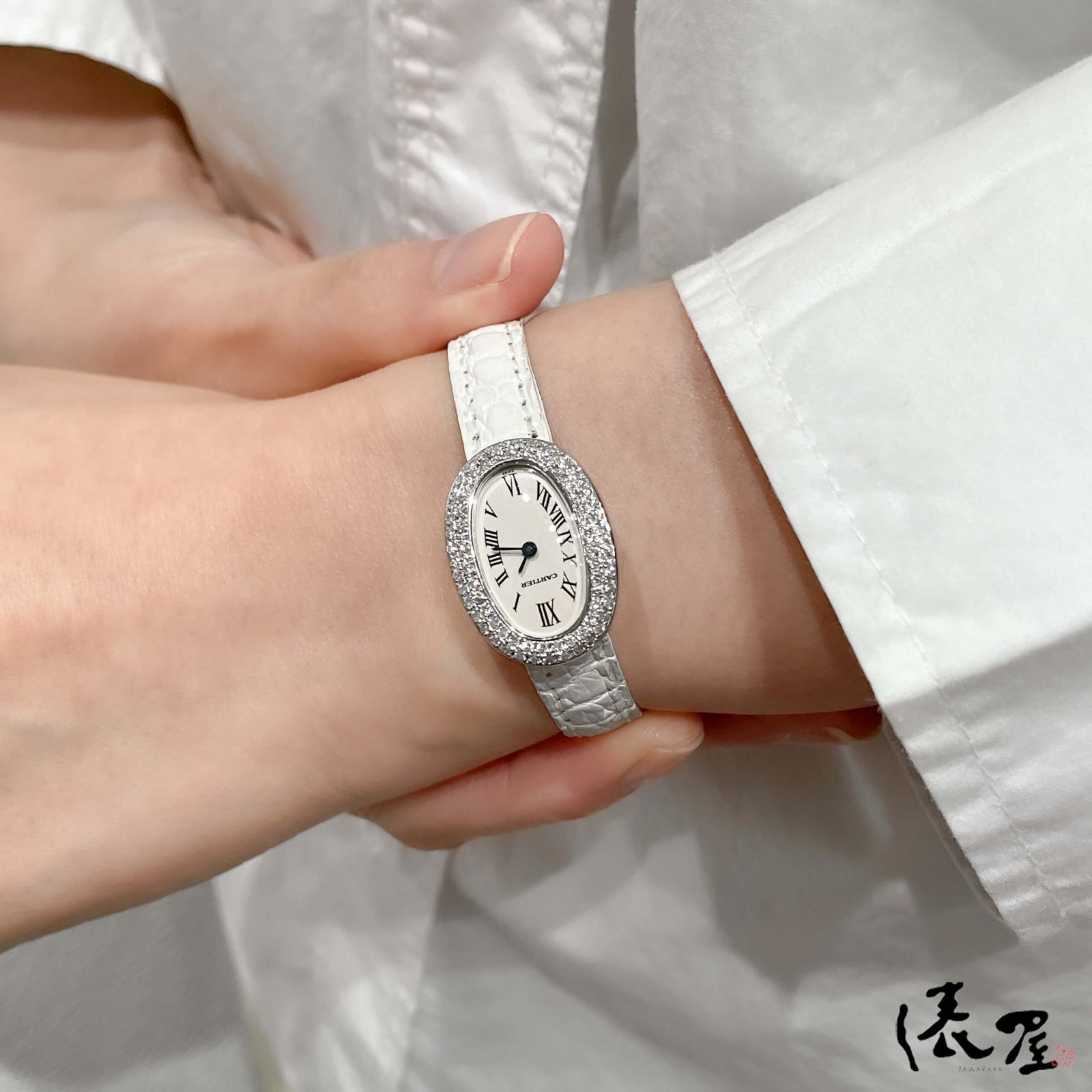 【ダイヤベゼル】カルティエ K18WG ミニベニュワール 極美品 OH済 レディース Cartier 時計 腕時計 中古 ホワイトゴールド【送料無料】