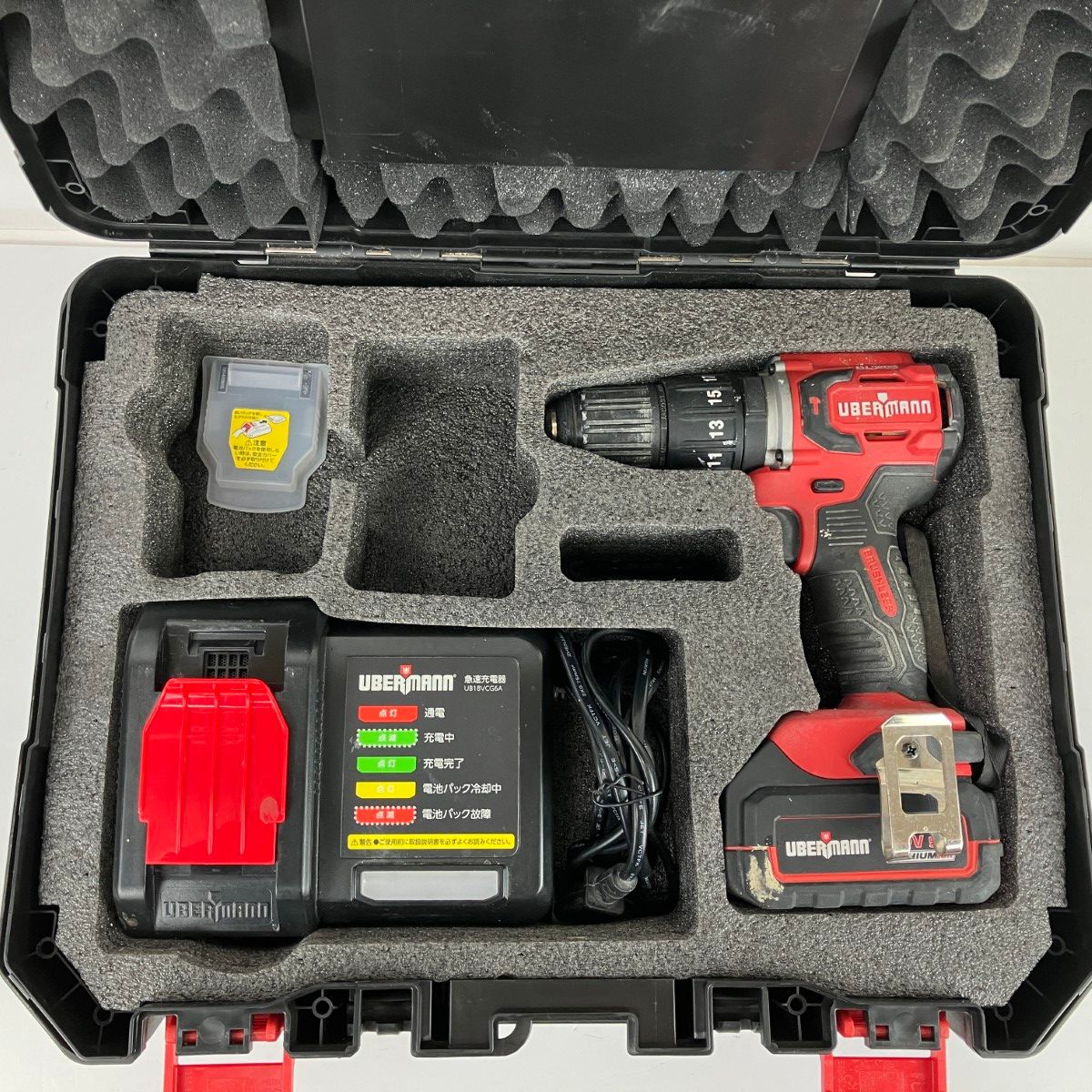 ЗЗUBERMANN 18v ドライバドリル バッテリーx1 充電器 ケース付 UB18VVDDBL50BPCG レッド×ブラック