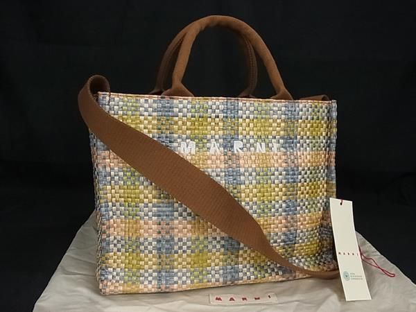 MARNI ストローハンドバッグ MARNI □新品□未使用□ マルニ ストロー×キャンバス 2WAY