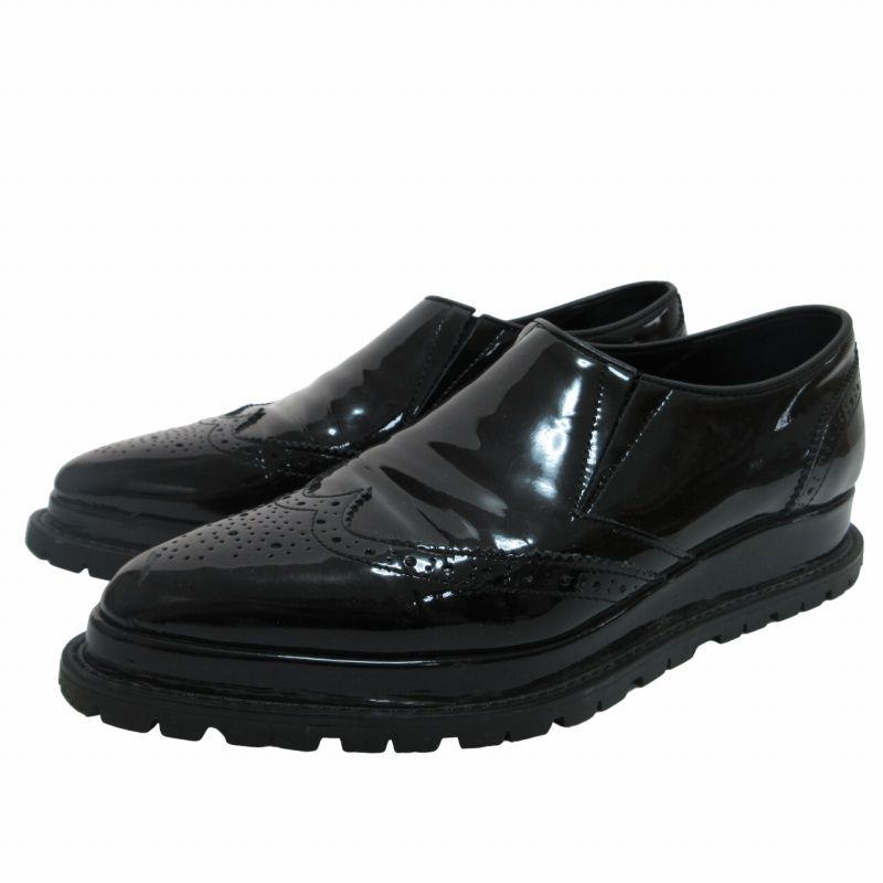 未使用品！sacai ローファー スリッポン ウイングチップ Vibram 黒 サカイ sacai ローファー スリッポン エナメル ビジネス ウイング