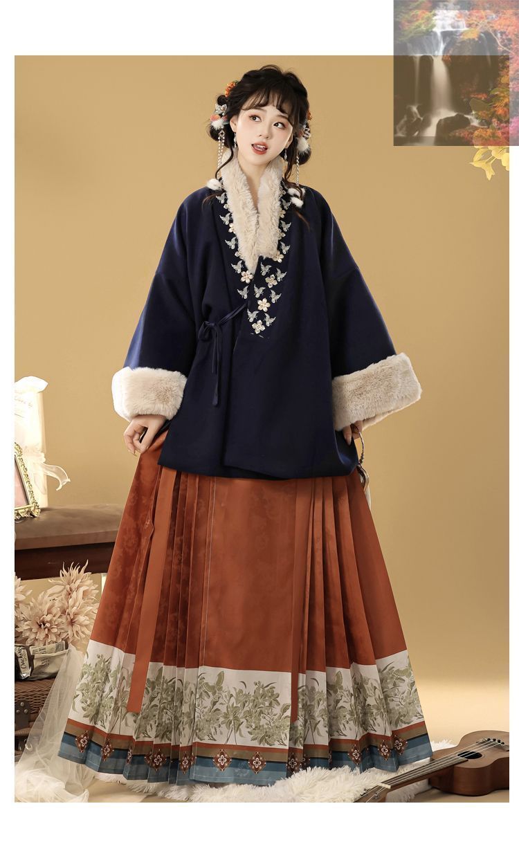 新品未使用 冬用 明制漢服 ショートジャケットセット 毛織り素材 保温