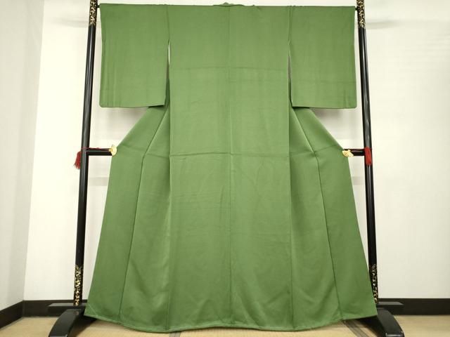 平和屋着物●上質な色無地 草色 正絹 AABB7930ck