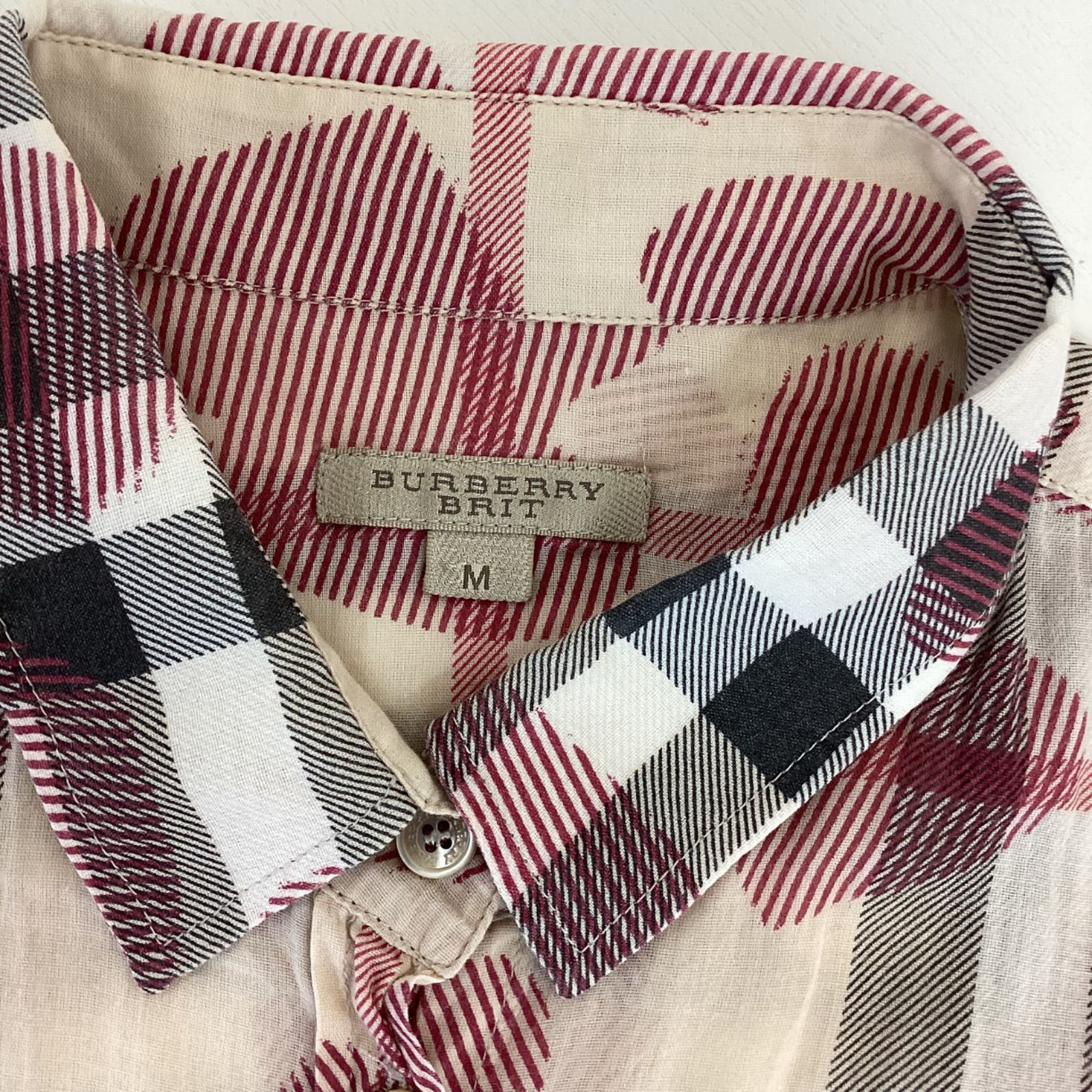 BURBERRYBRITバーバリーブリット7分袖ハートチェックオーバーシャツ(M 