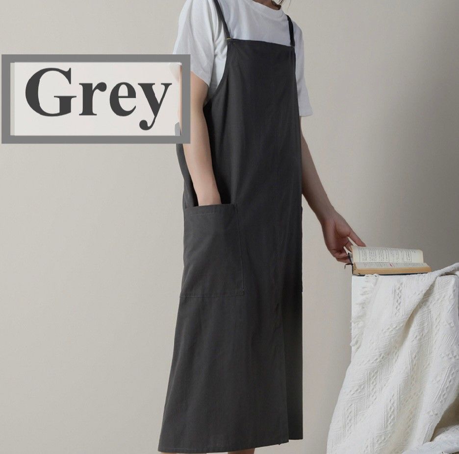 エプロン 新品 グレー 大人 おしゃれ キッチン レディース 無地 シンプル エプロン キッチン 膝丈 料理 レディース 大人 フリーサイズ グレー