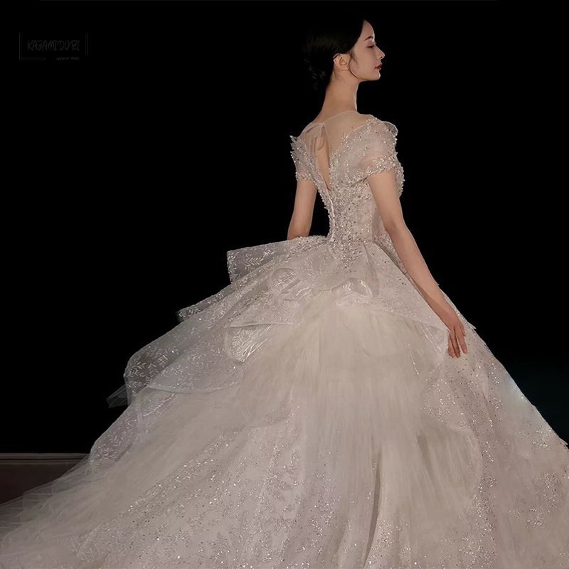 プリンセス ウェディングドレス ロング ビジューレース キラキラ【0917】