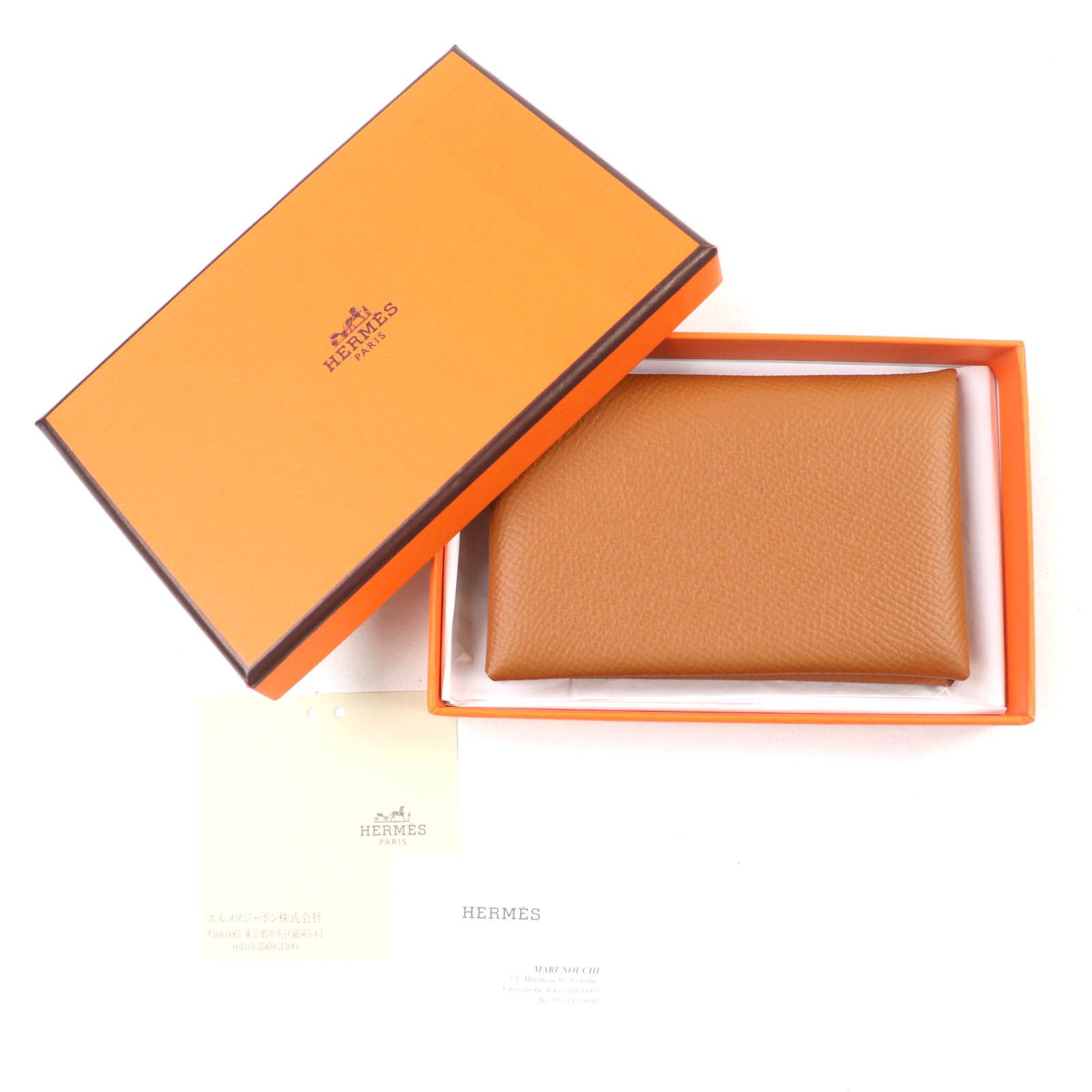 ♥品 HERMES エルメス カルヴィ ゴールド ヴォーエプソン シルバー金具 カードケース B刻印 き フランス製 レディース