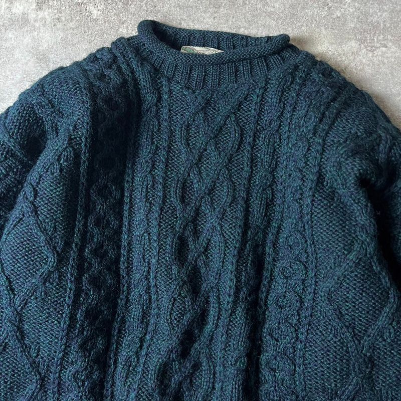 アイルランド製 aran crafts ロールネック ウール フィッシャーマン 
