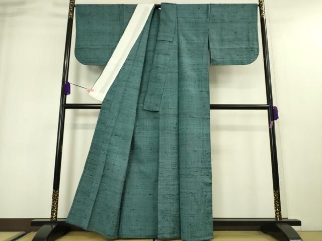 平和屋本店□希少 ざざんざ織 伊兵衛織 単衣 藍色地 逸品 DZAA0253kh5