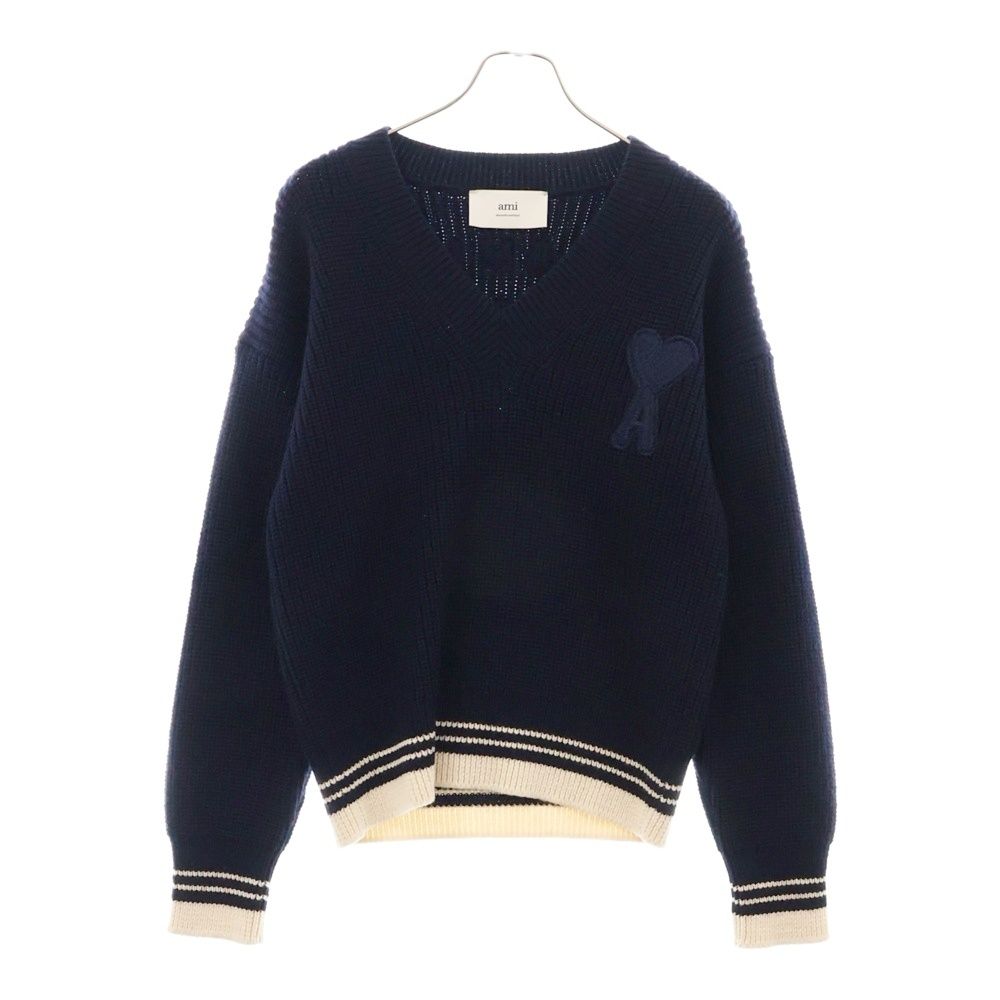 ami ネイビー ニットセーター ハートロゴ