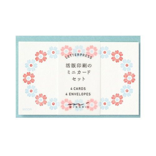 (まとめ）【ミドリ】 カードセット 活版 花フレーム柄 水色 88569 【×30セット】