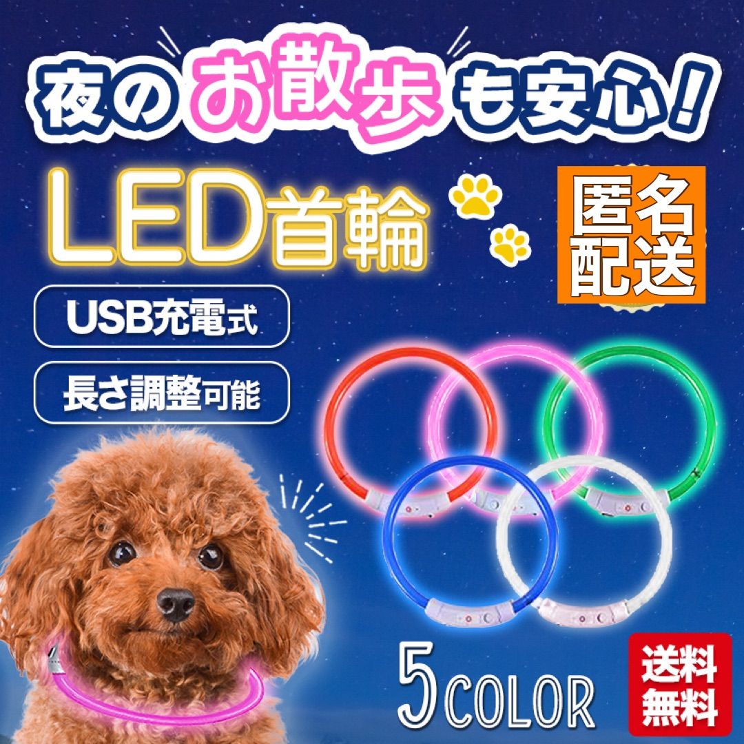 首輪 犬 光る レインボー おしゃれ 夜 散歩 LEDライト USB充電 安全