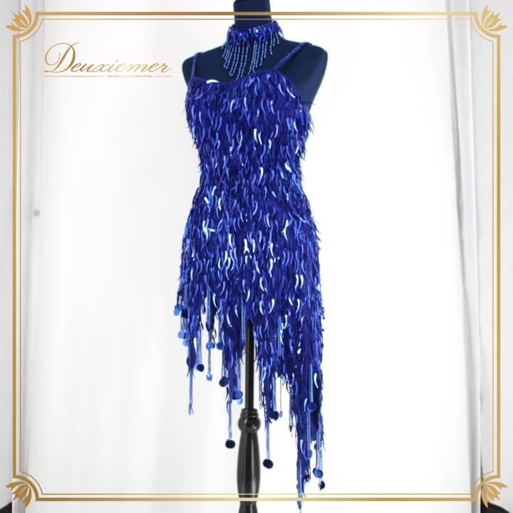 社交ダンス用青色ドレス ラテン 社交ダンススタンダードドレス