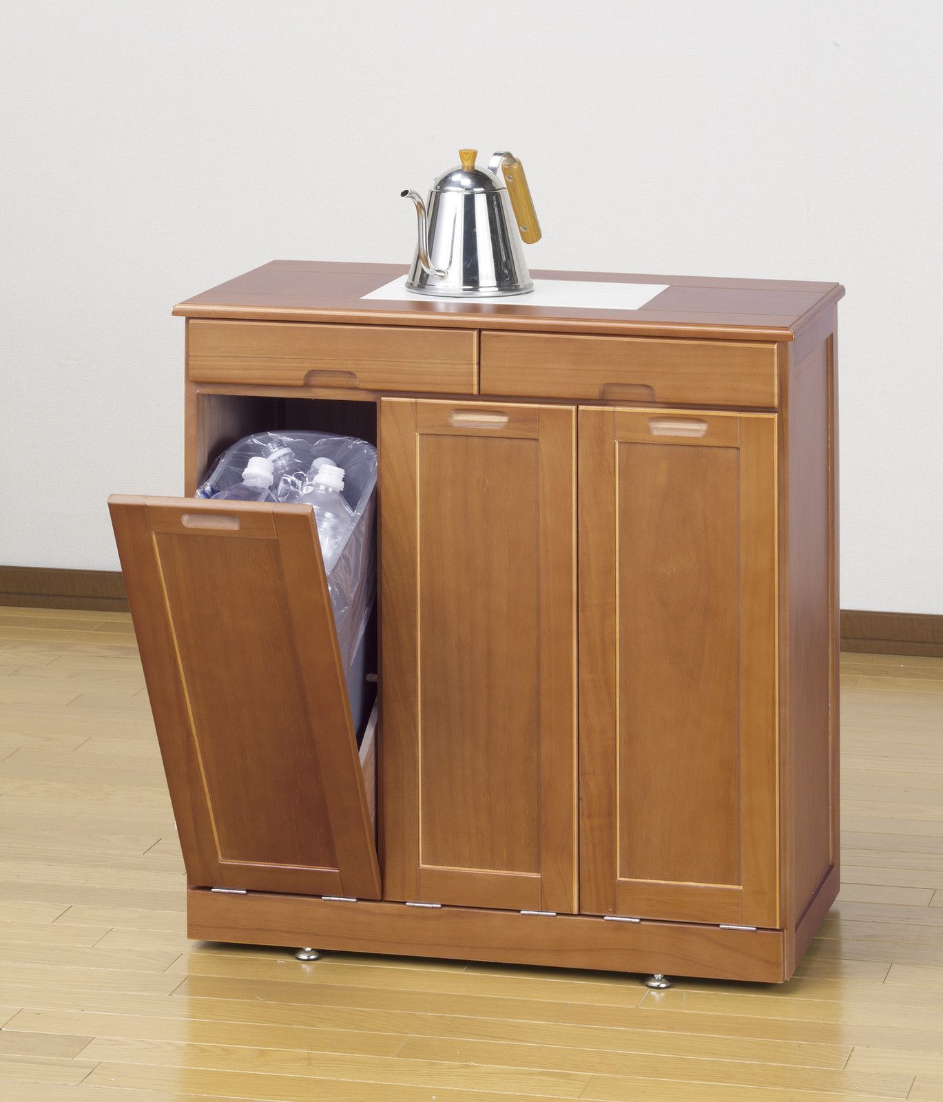 天然木製 分別ダストボックス ３分別 タイル付き ゴミ箱 キッチン ペール