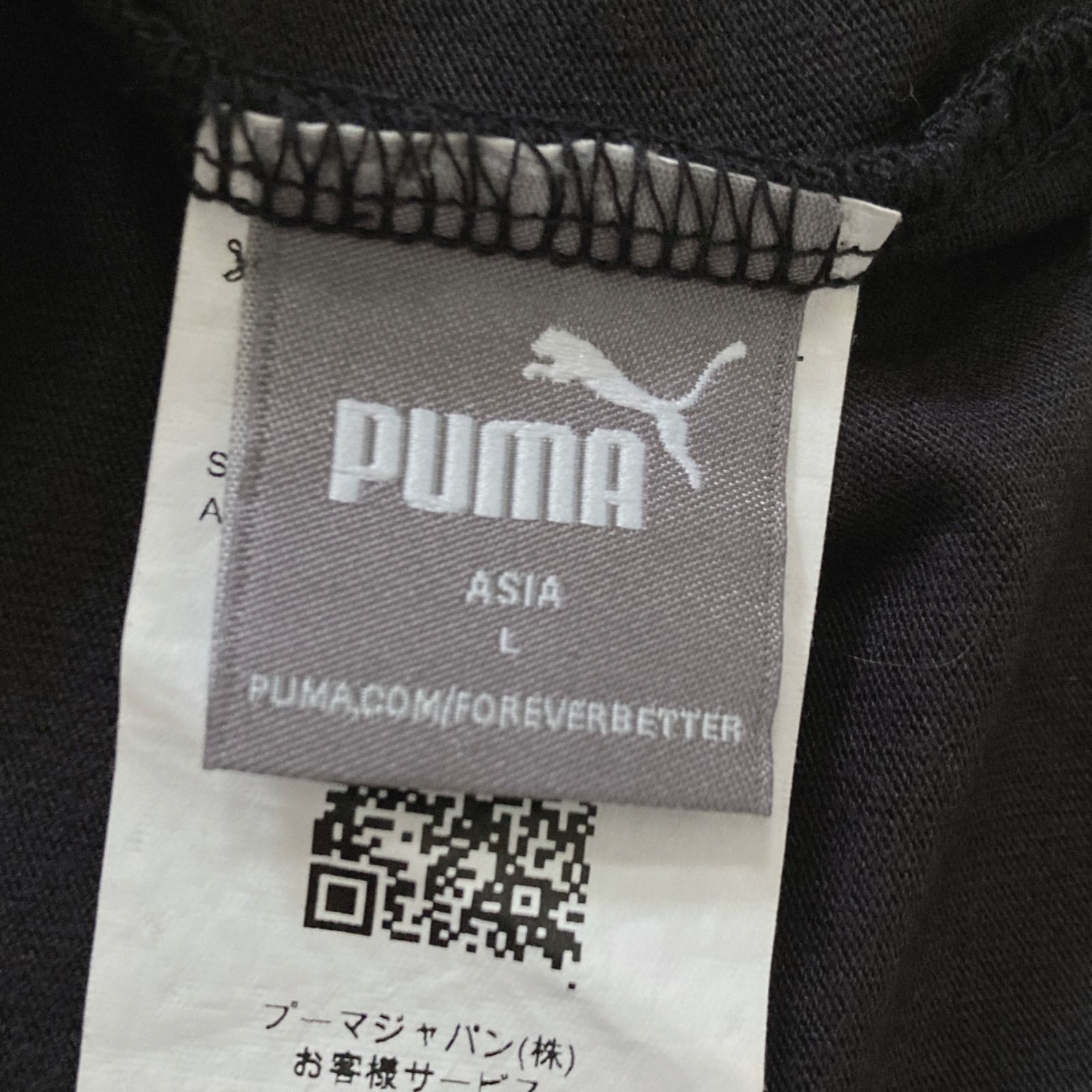 PUMA プーマ レディース 半袖ワンピース L カットソー ひざ丈 サイドスリット スポーツ ロゴ ブラック系 (G23)