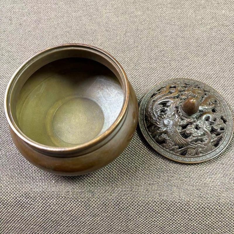銅 細工 透かし彫り龍鳳薫香炉 茶道香炉 香道具 装飾品 工芸品