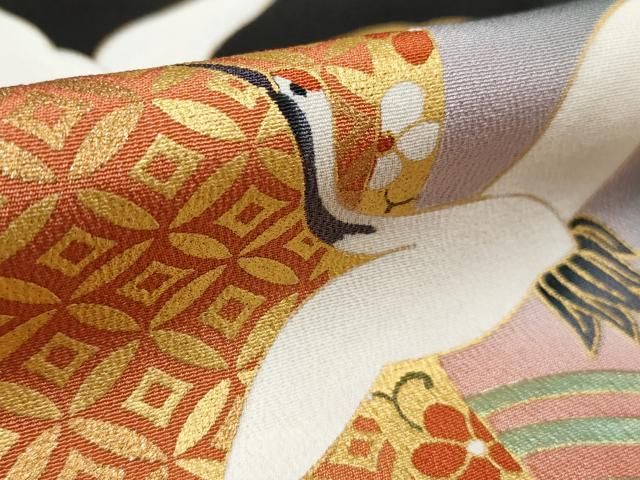 平和屋着物□豪華黒留袖 駒刺繍 立波飛鶴文 暈し染め 金彩 正絹