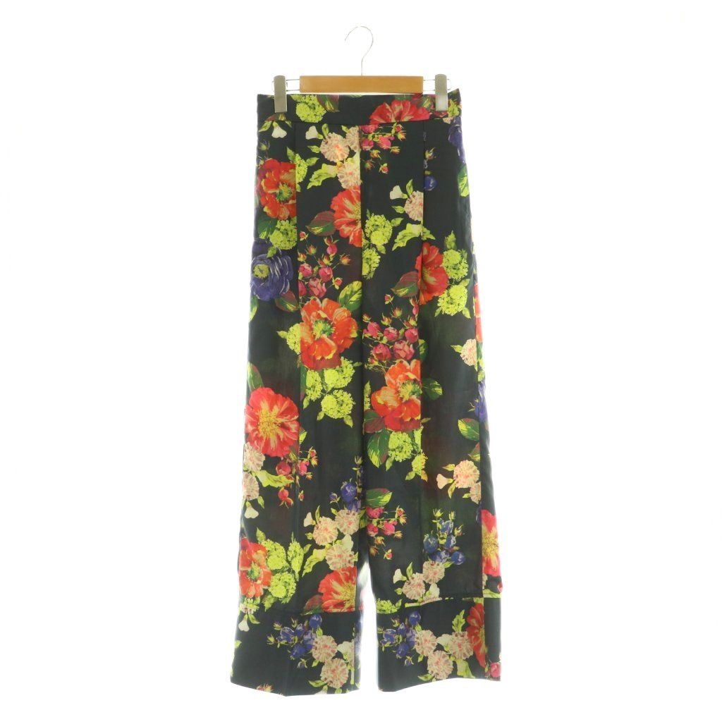 シンゾーン Shinzone フラワーパンツ ワイド ハイウエスト プリント タック 36 ブラック MY OS SH