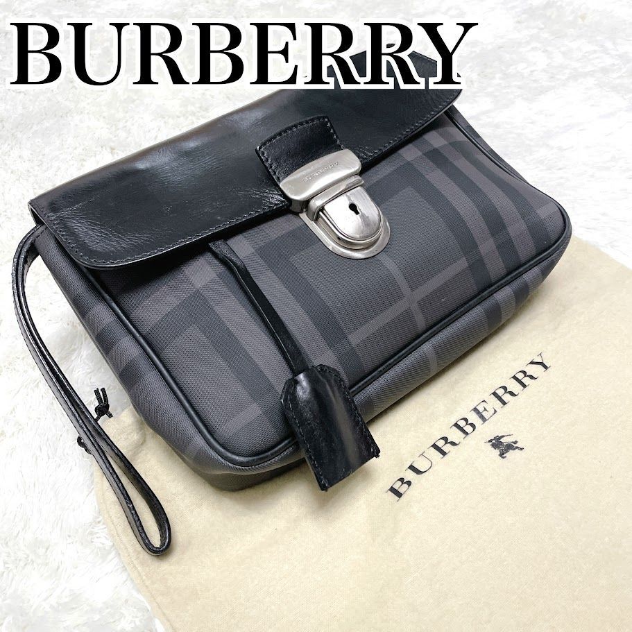 フォロワー割中 BURBERRYバーバリー 牛革 セカンド クラッチバッグ 黒 