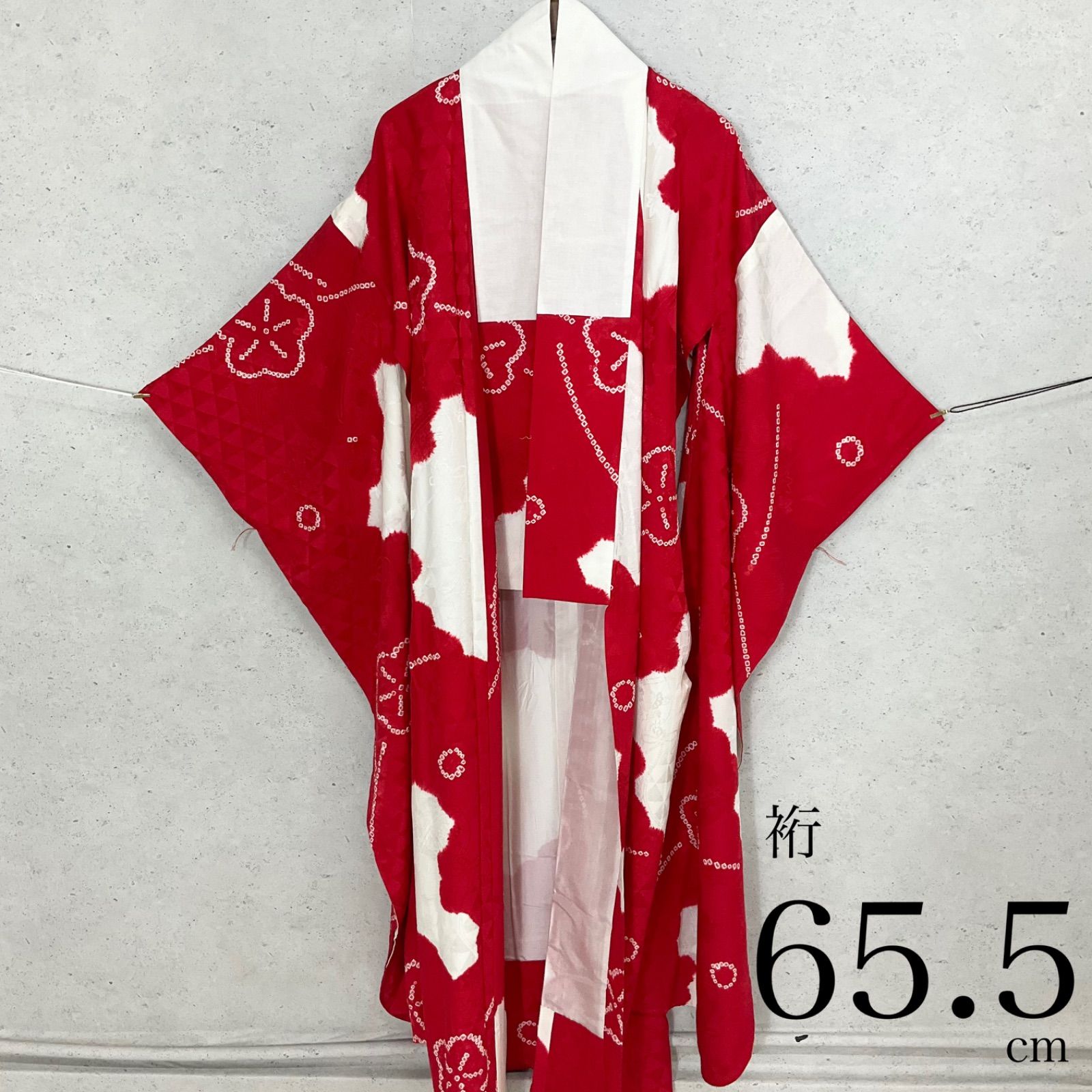 ◆kimono+one◆未使用同然◆振袖長襦袢◆袷◆正絹◆袖無双◆絞り◆広衿◆裄65.5袖幅33袖丈110◆着物帯振袖袋帯礼装成人式結婚式振袖襦袢◆S1158