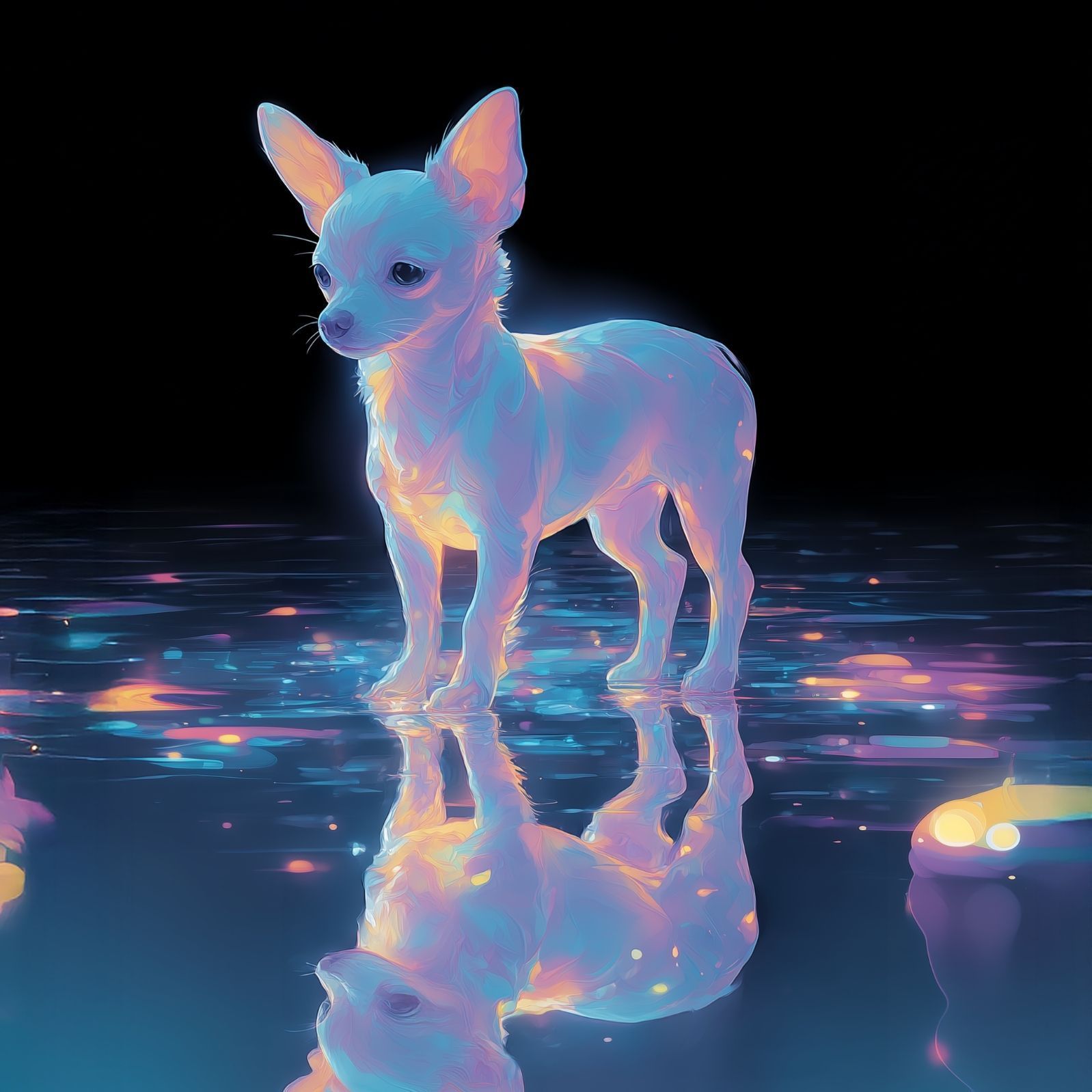 名入れOK リフレクション - チワワ犬 No.2 アートポスター ペットロス うちの子記念日 北欧 ナチュラル モダンインテリア