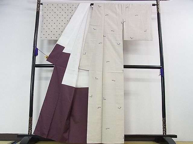 平和屋本店□希少 結城紬 片身替わり コウモリ ドット 丸文 逸品