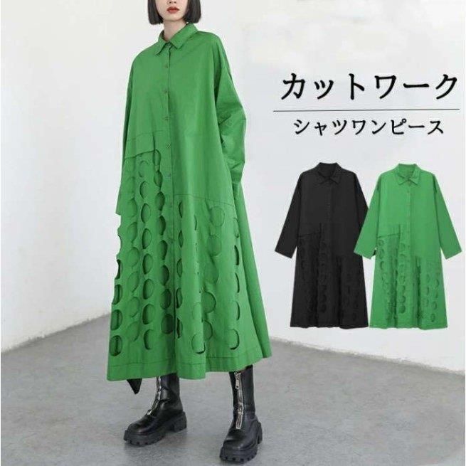 シャツワンピース レディース ワンピース 長袖 ロング丈 変形デザイン シャツ マキシ丈 ロング丈 ロングシャツ マキシシャツ 大きいサイズ きれいめ シンプル