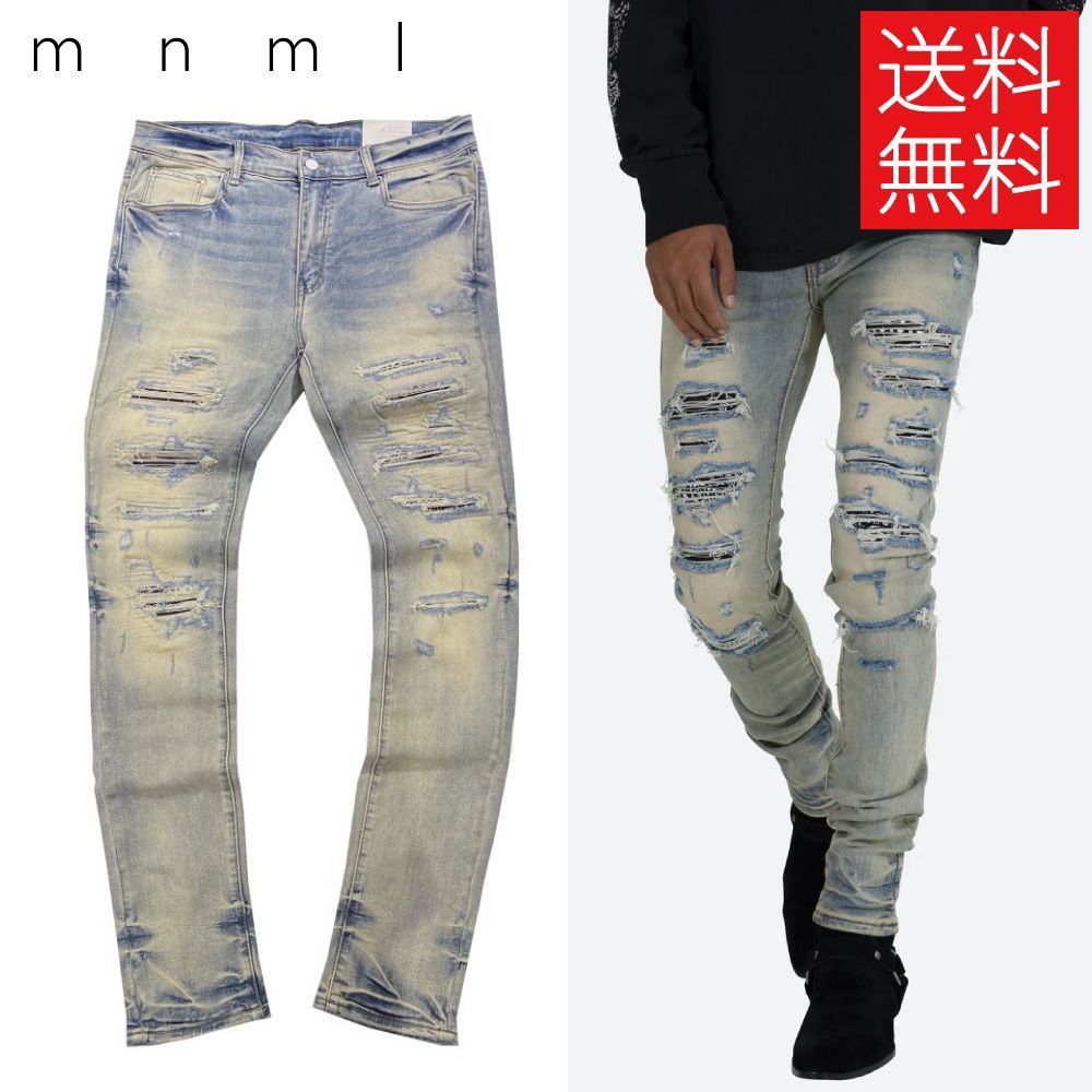 mnml X165 PAISLEY クラッシュ リペア スキニー デニム 送料無料】mnml X165 PAISLEY クラッシュ リペア スキニー
