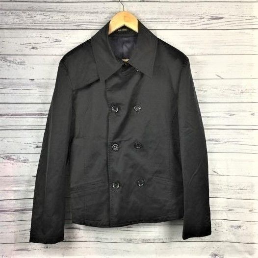 ハイストリート|HIGH STREET ナイロンコーティング|ショート丈Pコート メンズL|黒 ダブルジャケット|ブルゾン|Made in Japan◆BA154-A<sale>