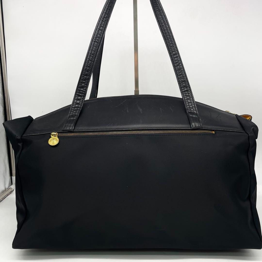 VERSACE サンバースト ナイロン レザー トートバッグ 肩掛け A4 黒色 VERSACE サンバースト ナイロン レザー トートバッグ 肩掛け A4 黒色