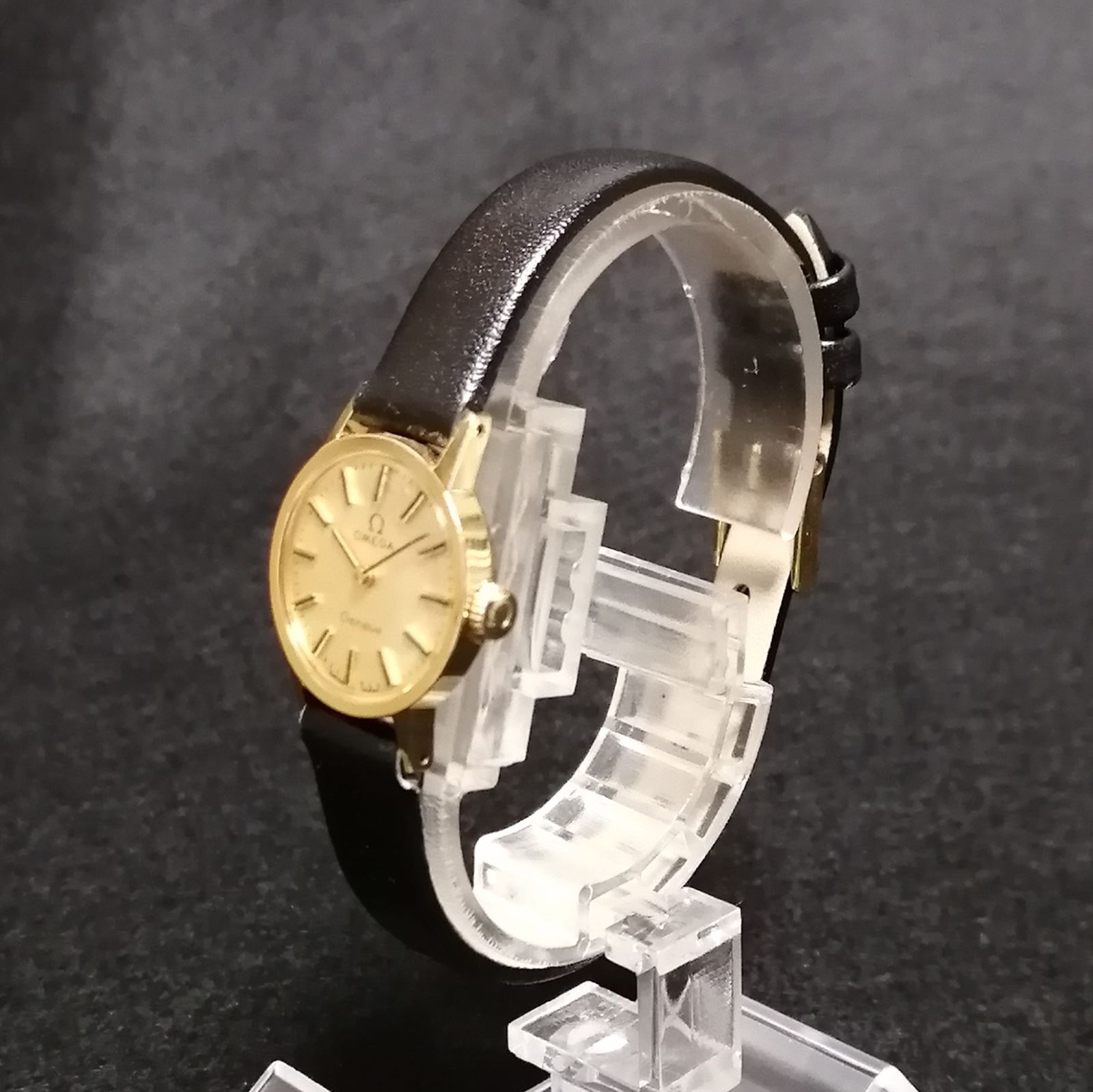 綺麗艶あり⭐OH済　オメガ　アンティーク　ネイビー　新品ベルト　腕時計　レディース　極美品