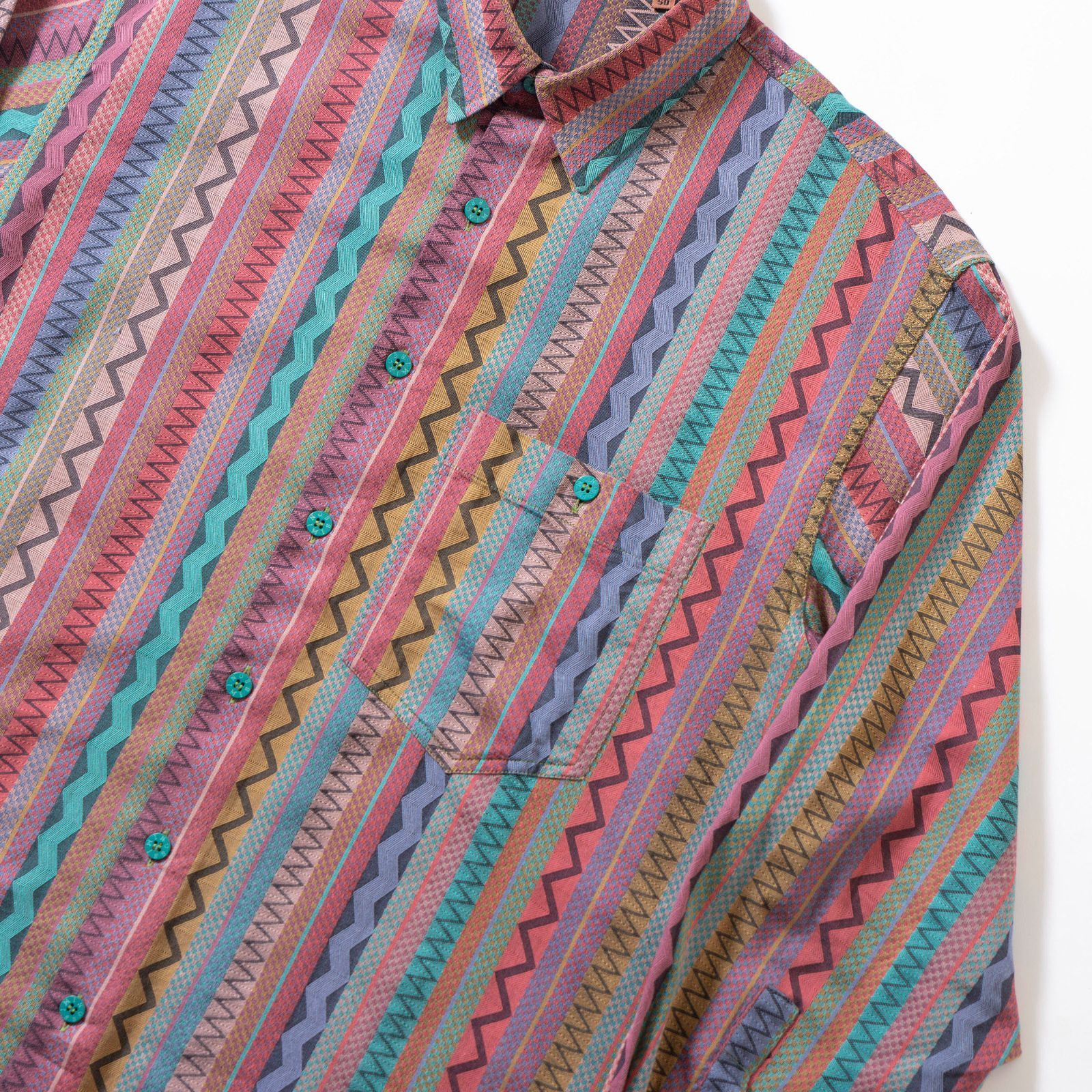 イタリア製 ミッソーニ MISSONI 幾何学 半袖 シアーシャツ ブラウス /ブラウン系 マルチカラー 羽織り 前開き【2400014249965】 MISSONI イタリア製 ミッソーニ 幾何学 半袖 シアーシャツ