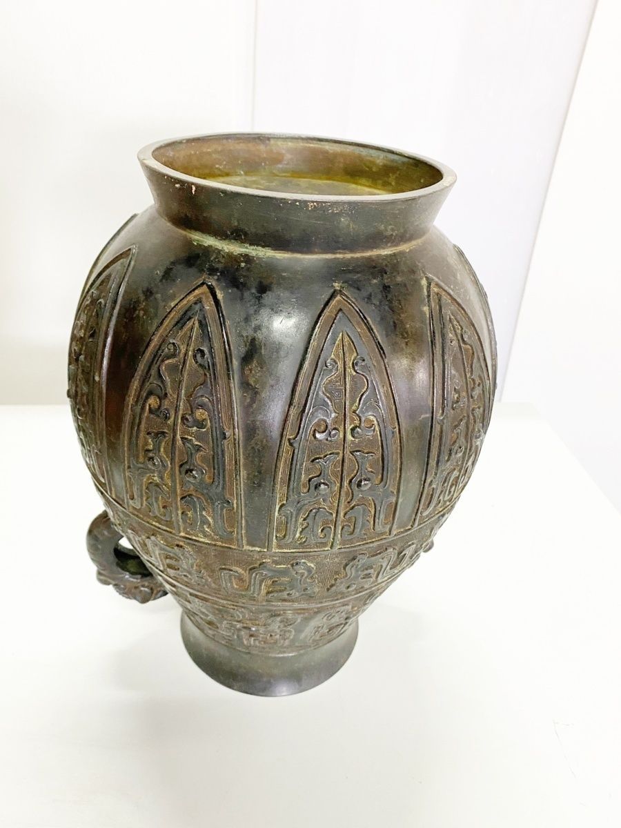 【海】七宝銅胎琺瑯　朱肉入（朱肉あり）古銅  元箱付　時代品 骨董品　中国美術品 海】七宝銅胎琺瑯 朱肉入（朱肉あり）古銅 元箱付 時代品 骨董